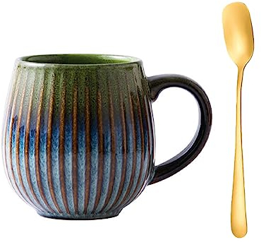 Xfeyaqlo Tazas Cerámica 550ml, Tazas Vintage para Cafe, Rayas Tazas Grandes Desayuno Adecuada para el Hogar y La Oficina (Verde Degradado)