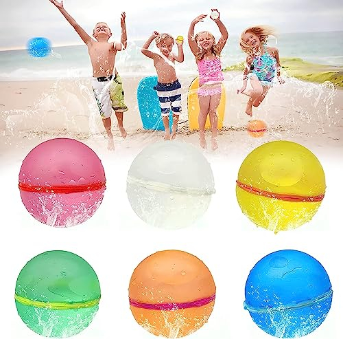 chimoo 6 stycken vattenbomber, vattenbomber, återanvändbara silikonvattenbomber, självlåsande med boll, vattenballonger utan knutar, färgglada vattenbomber, set för barn, utomhus/pool/strand,