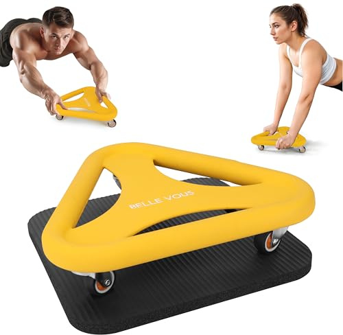 Belle Vous Rueda Abdominal de Entrenamiento - Rodillo de Ejercicio de Gym en Casa con Tapete de Apoyo - Maquina Tabla Amarilla de Gimnasio con Ruedas para Abdominales y Flexiones