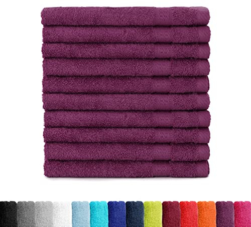 BaSaTex gästhandduk bomull, 10-pack, 30 x 50 cm, lila | 100 % bomull frotté, Öko-Tex Made in Green certifierad, upphängningsögla, 500 gm², absorberande och hållbar