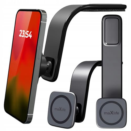 maxlife Supporto Telefono Auto Magnetico Nero - Porta Cellulare Auto Magnetico Fissato al Cruscotto con Velcro - Supporto Cellulare Auto con Braccio Flessibile 20cm - Regolazione Facile e Pratica
