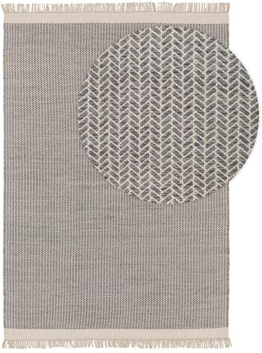 benuta Tapis en laine pure Kim - Gris 200 x 300 cm - Coton, Laine - Rectangulaire & Style : Ikat, Hygge & Cozy, Minimaliste - Facile d'entretien pour le salon et la chambre à coucher