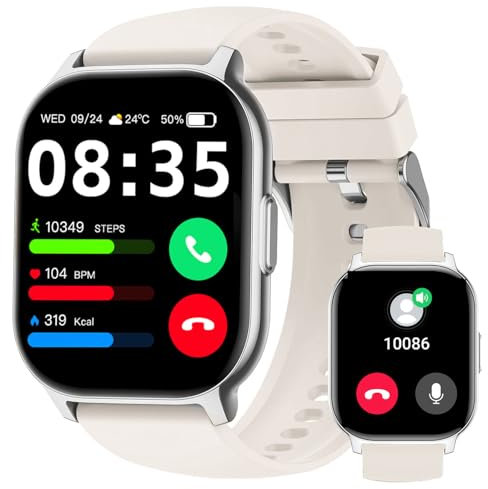 Vtkp Smart Watch For Men Women, 2.1 HD Smart Watches Answer/Make Calls, Fitness Watch With Heart Rate Sleep Monitor, 112+Sports, IP68 Waterproof Smartwatch For IOS Android(Milky)