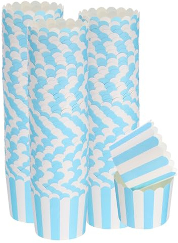 QUARKZMAN 150pcs Moldes de Papel para Hornear de 6oz, Resistentes a Grasa, Desechables, para Magdalenas y Muffins, Envoltorios para Bodas, Cumpleaños, Graduaciones, Rayas Azules
