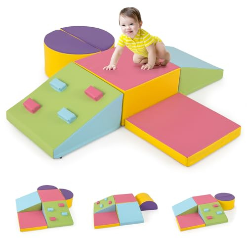 COSTWAY Juego de 6 Bloques de Espuma para Niños, Set de Escalada Suave Ligero para Interior Infantil para Escalar, Juego de Trepar y Gatear, Regalo para Bebés y Niños de 1+ Años (Multicolor)