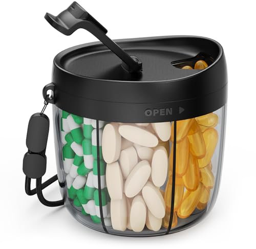 AUVON Tablettenbox 7 Tage, Rund Medikamentenbox mit 7 Großen Fächern & Breiter Öffnung für einfache Anwendung, Tragbare Pillendose für Unterwegs Vitamine Fischöl Medikamente Nahrungsergänzungsmittel