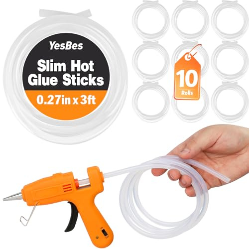 10 Pack Long Mini Hot Glue Stick Rolls, 3 FT Long x 0.27 Diameter Glue Sticks for Glue Gun, Perfect Fit for Mini Glue Guns, Widely Used in Wood, Metal, Glass, Plastic, Floral, Fabric, and More