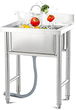 GLMGBP Fregadero de Cocina, Fregadero de Servicio, Tina de lavandería de Acero Inoxidable, Juego de Restaurante Comercial de un Solo tazón con Grifo, para Garaje, Restaurante al Aire Libre