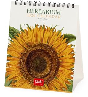 Legami - Calendrier de Bureau 2026, Herbarium, 12 Mois et Calendrier Annuel, en 6 Langues, Signes du Zodiaque, Fêtes Internationales, 12 X 14,5 Cm