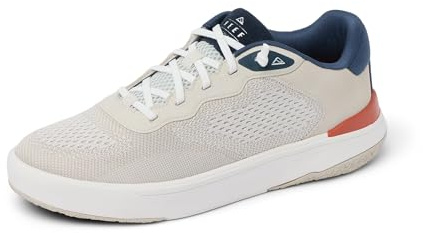 REEF Men's Shoreline Del Mar Shoe, Breathable Knit Upper, Lightweight & Flexible, Cushion Footbed, Elastic Laces, Tan/White/Navy, 10