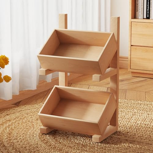 ONCTESQ Libreria in Legno a 2 Ripiani, libreria Indipendente, scaffale angolare Multifunzionale, Organizer Creativo per Camera da Letto, Soggiorno, Studio - Finitura ciliegio (35,5 x 24,1 x 56,4 cm)