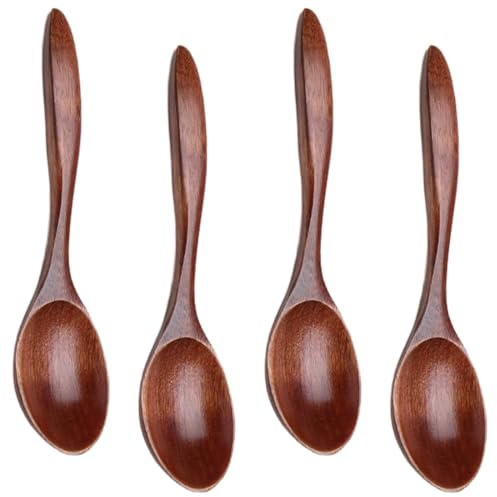 KIRZAX 4 Pezzi Cucchiaio in Legno Fatto a Mano,Nanmu Naturale,Cucchiaio da Cucina in Legno,Accessori da Cucina,Mescolare, Cucina,Cucchiai di Legno per La Casa, Cucina, Ristorante