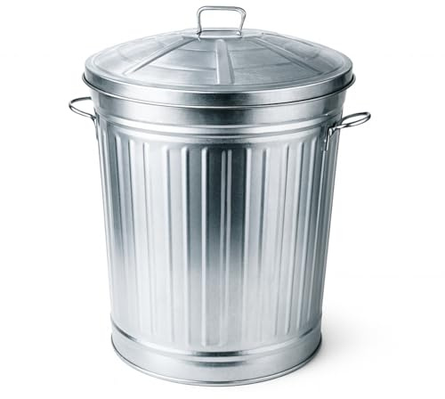 PALUPLUS Bidone per Rifiuti in Metallo Zincato, Misura 44x44x51 cm, Pattumiera con Coperchio e Maniglie, Secchio per Immondizia Antiruggine da Esterno -3522C -4,7 (62 Litri)
