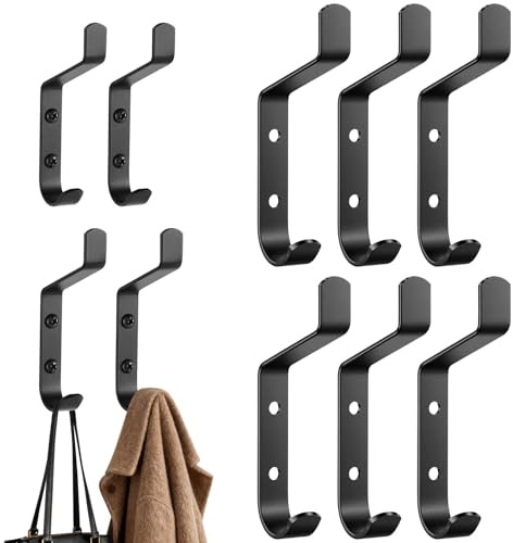 NUTKIT 10PCS Percheros Pared, Material Metálico con Capacidad de Carga de 10 kg, Ganchos para Abrigos de Pared Negro Colgadores Ganchos con 20PCS Tornillos, para Cocina, Baño, Entrada(Negro