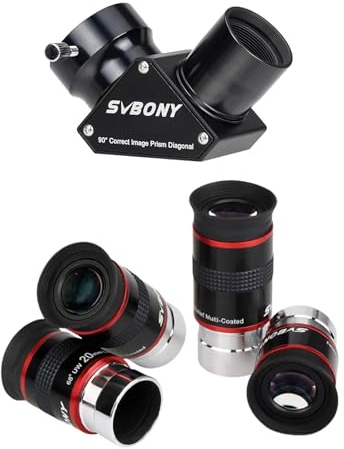 SVBONY SV222 90 Degree Diagonal Mirror, 1.25 Inch Telescope Diagonal with Anti Reflection Coating Metal Bundle with 68 Degree Ultra Wide Angle Eyepiece Set for Astronomical Obervation(6,9,15,20mm)
