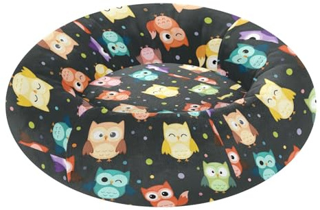 Cuccia per gatti a ciambella soffice letto ortopedico per cani di taglia extra piccola forniture per animali domestici S gufi colorati