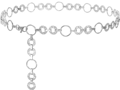 Midjekedja för Dam i Silver, Justerbart Kedjebälte i Metall, Modeaccessoar för Klänningar, Kjolar och Byxor