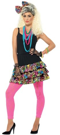 Smiffys Kit de fête pour fille années 80, multicolore, avec jupe, coiffe et collier Halloween