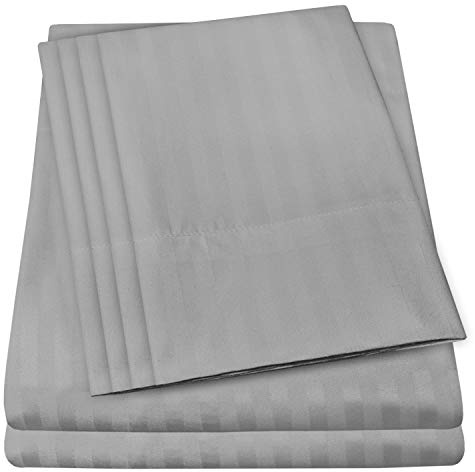 Twin Size Bed Sheets - 4 Piece 1500 Supreme Collection Fine Brushed Microfiber Deep Pocket Twin Sheet Set Bedding - 1 EXTRA PILLOW CASES, GREAT VALUE, Twin, Dobby Silver