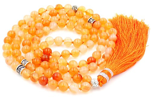 Fukugems mala Perlen Kette für Damen Mann, Mala Armband, Buddhist Meditation Kette, orange Carnelian Tassel mala
