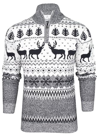 Xact Mens 1/4 Zip Reindeer Xmas/Christmas Jumper (Ecru) XL