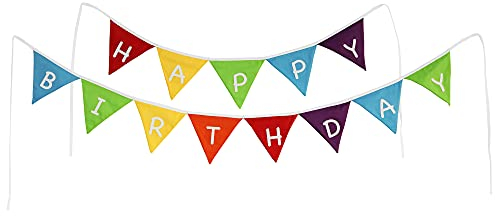 PREMYO Wimpelkette Girlande Geburtstag Deko - Stoff Wimpel Happy Birthday Kinderzimmer - Unisex Regenbogen Bunt