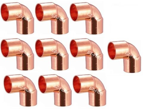 (10) EZ-FLUID 1/2 C X C LF Short Radius Copper 90 Degree Elbow Pressure Copper Fitting with Sweat Solder Connection for Residential,Commercial Plumbing.