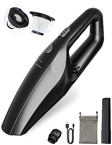 TEMOLA Autostaubsauger Handstaubsauger, Handstaubsauger Akku Mit HEPA Filter, Auto Mini Staubsauger Stark Kabellos, Auto Gadget Reinigungsset für Zuhause Tierhaare Wohnmobil (Black)