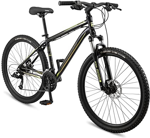 Mongoose Montana Sport Men and Women Mountain Bike, 21-Speed Drivetrain with Trigger Shifters, 27.5-Inch Wheels, 18.5-Inch Large Frame, Black