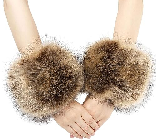 Damen Armstulpen Fell Stulpen, Pulswärmer Pelz Kunstfell Armwärmer Manschetten Fellstulpen Faux Pelz Armstulpen Faux Fur Wrist Band Ring Cuffs Wärmer für Frauen Pelzmanschetten Ringmanschetten Wärmer