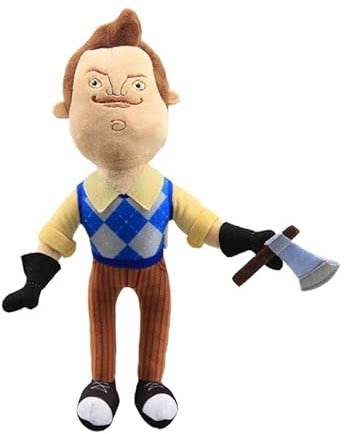 Jouet en peluche Hello Neighbour 30cm, poupée en peluche mignonne de jeu Hello Neighbour dans un tablier avec hache/tasse/lampe de poche, cadeau d'anniversaire pour les fans (Avec une hache)