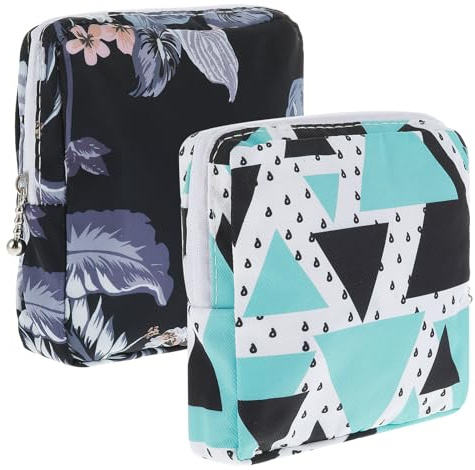 Amaxiu Sanitary Napkin Storage Bags, 2pcs Waterproof Travel Menstrual Pad Pouch with Zipper Mini Tampons Holder for Purse Period Nursing Pad Holder for Women, Girls, 5.1 x 5.1 (Pattern E)