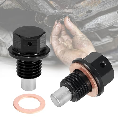 CHENNAN Ölablassschraube mit Dichtring Magnetische, 2 Stück M12x1.5cm Universaler Magnetischer Ölablassschraube, mit 2 Dichtungen, Ölwannenschraube Ölwanne Aluminiumlegierung, Ablassschraube (Schwarz)