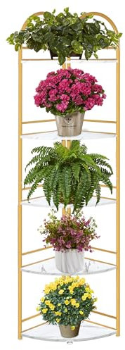 REAWOW 5-Etagen Blumenständer, Pflanzenständer Eckrega Pflanzentreppe Halter Indoor Holz, mehrstufiges Pflanzenständer Blumentöpfe-Präsentationsregal Fächerförmig