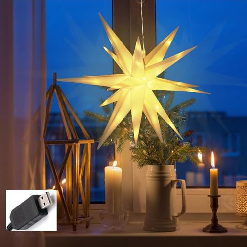 Auting Weihnachtsbeleuchtung Innen, 36 LEDS Sterne Weihnachtsdeko Innen und Außen,USB Warmweiß 3D Leuchtstern Weihnachtsbeleuchtung außen für Fenster Deko Weihnachten Deko (25cm)