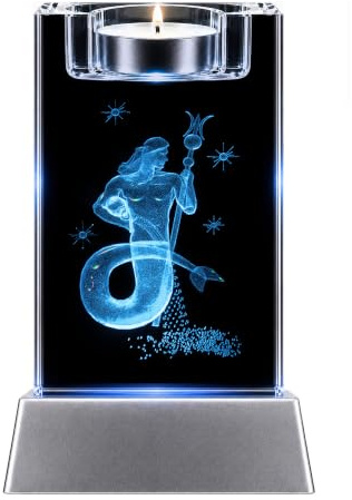 Kallt humör ljus – en mycket speciell gåva: LED-ljus/kristall glasblock/3D-lasergravyr värmeljushållare horoskop stjärntecken vattumannen/astrologi