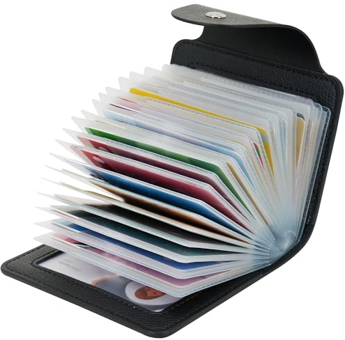 IHIGOGOFA Credit Card Holders Soft Genuine Leather Compact Wallet ID Bank Card Case Purse 40 Thickening Durable Plastic Insert Sleeves and 2 ID Card Slots