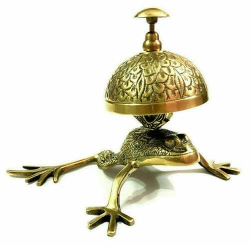 Campana náutica de latón náutico de latón macizo para mesa náutica, campana de escritorio de rana de latón náutico, campana de escritorio, vintage, antiguo, mostrador de hotel, campana de recepción,