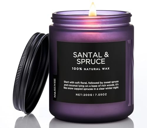 M&SENSE Doftljus i Glas, Santal Granför Room Decor 200g, 50 Timmars Brinntid, Aromaterapiljus för Stressavlastning, Meditation & Avkoppling, SPA Pine Doftljus, Present för Kvinnor och Män