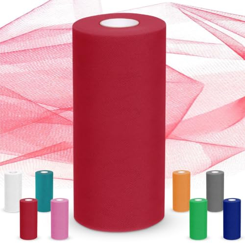 Tyll 30 cm x 92 m, bröllopsdekoration tyg rulle, organza-tyg, metervara för gör-det-själv-hantverk pom pom hantverk bågar party dekoration presenter (röd)