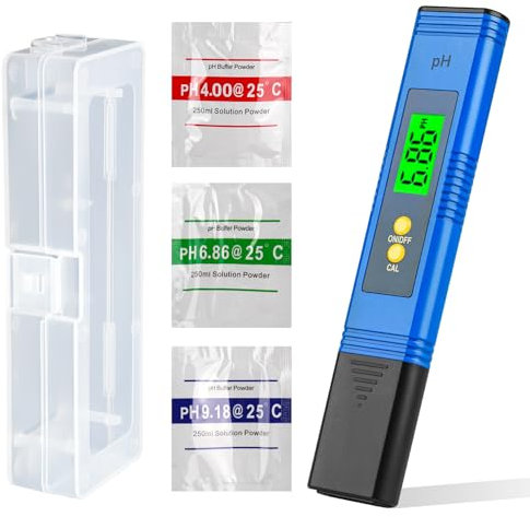 Medidor PH Tester Medidor Digital de PH 0-14 Medidor de Digital Medición de PH Pantalla Digital Alta Precisión de 0,01 Auto Calibración Pantalla LCD para Piscinas Acuario Laboratorio Azul