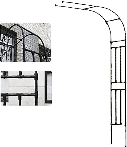 Arco de jardín medio pared para plantas de exterior, portal, camino, automontaje, negro (240 x 180 x 40 cm)