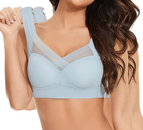 BH Damen Ohne Bügel Komfort Spitze Nahtloser Minimizer BH Starker Halt Klassischer Push up Soft Damen-BHS Baumwoll Atmungsaktiv Bralette Wohlfühl Bustiers Top Nvisible Support Bra HellBlau XXL