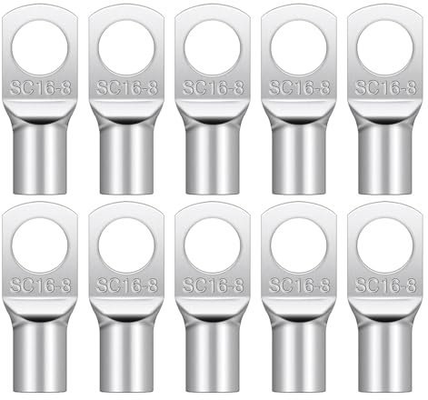 10 PCS Copper Wire Lugs, M8 Bolt Hole for SC16-8 Copper Tube Battery Cable Ends, Battery Terminals Connectors