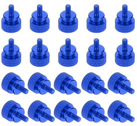 sourcing map 20 Pcs 6#32 Knurled Thumb Screw Computer Case Threaded Hand Tighten Screws Aluminum Alloy for PC Case, Deep Blue