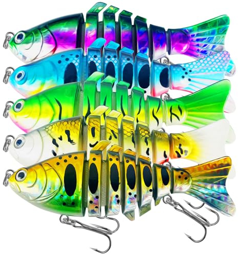 L PATTERN fiskedrag Crankbait, 5 st. segmentdrag fiskedrag set fiske wobbler gädda bete gös fisketillbehör, verklighetstrogna konstgjorda drag för sötvatten, saltvatten, A set