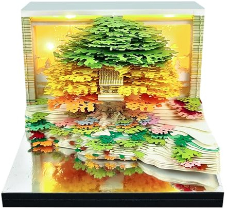 SIWEME 3D Calendar 2026 Paper Art Memo Pad,Tear-Away 3D Desk Time Piece Calendar DIY Note for Record, Bookmark, Gift & Office Decor (Flower Sea and Tree Island)