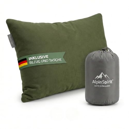 AlpinSpirit Almohada de camping y viaje [100% algodón] Almohada de espuma viscoelástica ultraligera, lavable a 30 grados, tamaño pequeño, almohada de viaje, 40 x 30 cm, ligera y compacta para