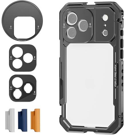 NEEWER Phone Cage Compatibile con iPhone 17 Pro Max, Accessorio Stabilizzatore Video Rig con Anello Filtro da 67mm, Backplate Lenti da 17mm, Adattatore T Mount, 4 Tappi di Controllo, PA144 (Nero)