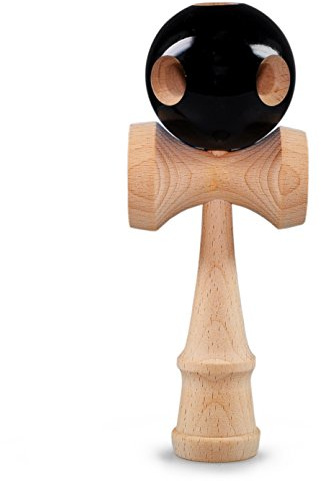 Ganzoo Kendama en Bois de hêtre véritable, Jeu d’adresse Japonais Beginner Black Noir et Bois, Boule 6 cm avec Corde Nylon Solide, 3 coupelles, équilibre et Figures, poignée Ergonomique, 16 cm, 144 g